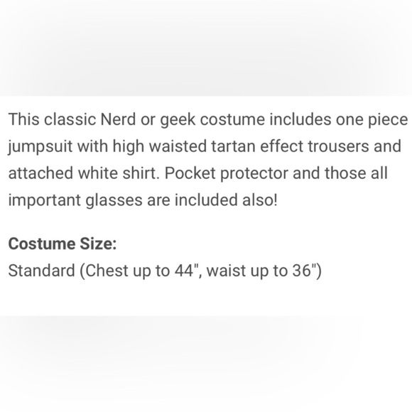 Halloween Nerd Costume Jumpsuit & Glasses Size Adult Men’s OS - Picture 6 of 6